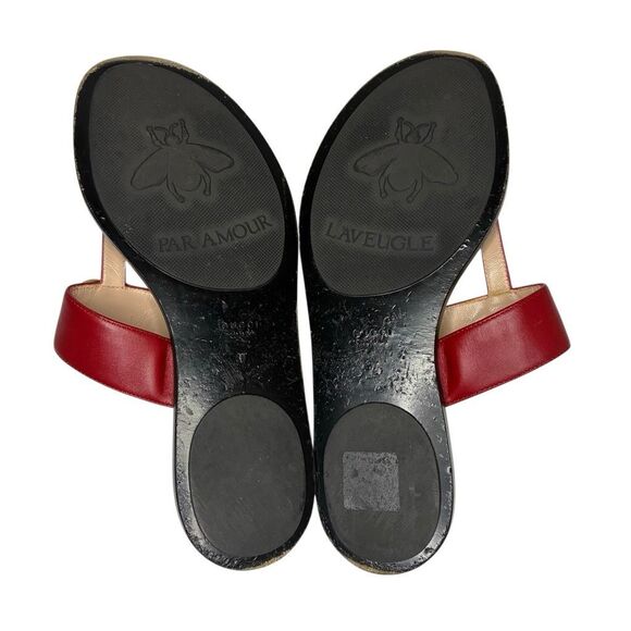 Gucci Marmont GG Logo T-Strap Thong Sandals Red Leather Flats EU 37 US 7 - Picture 10 of 11